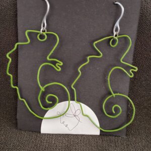 green wire chameleon earrings