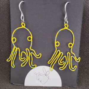 yellow and blue wire octopus earrings