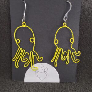 yellow and green wire octopus earrings