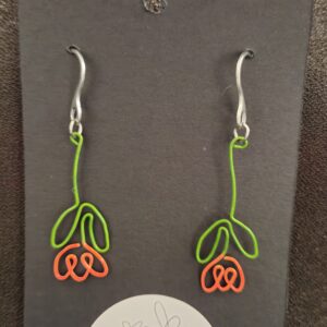 orange and green wire tulip flower earrings