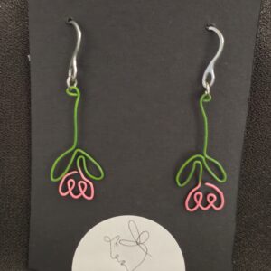 green and pink wire tulip flower earrings