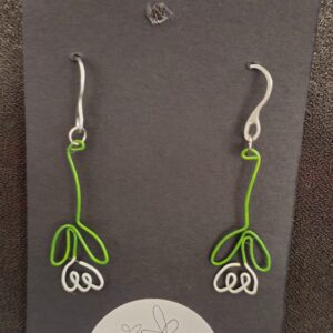 green and white wire tulip flower earrings