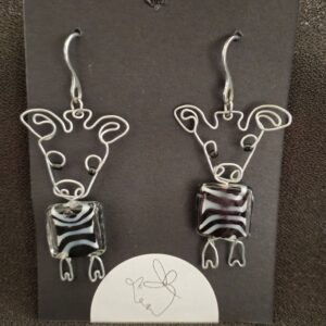 wire zebra with black and white square bead earrings