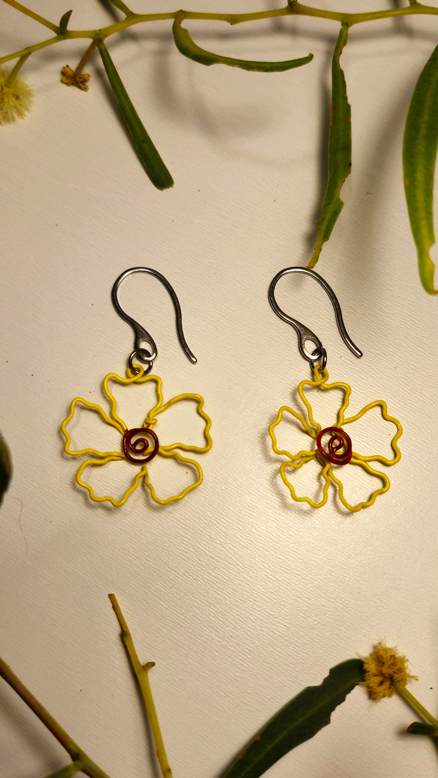 Wire Hibiscus Flower Earrings (Yellow)
